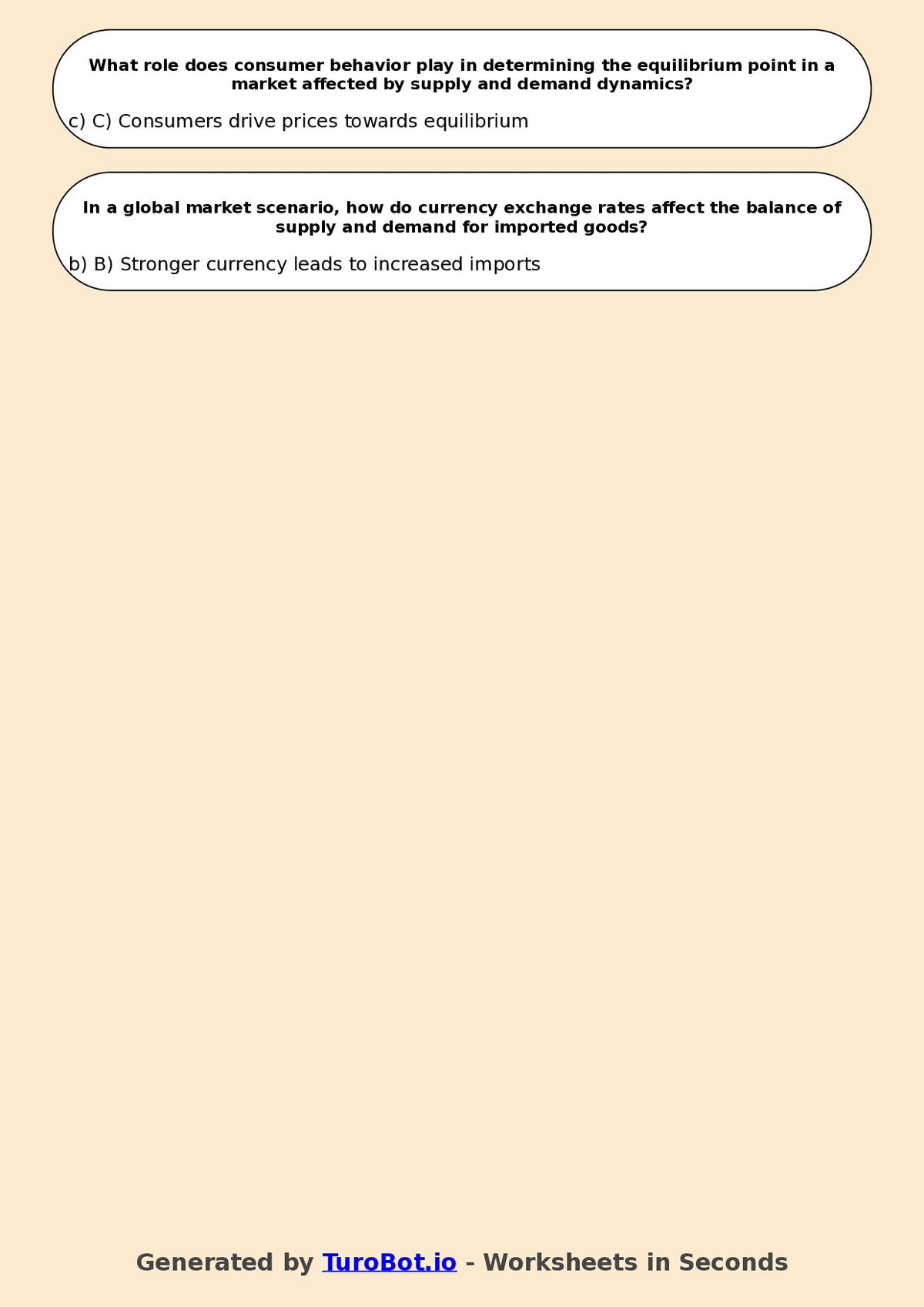 Year 9 Business Multiple Choice Worksheet – Supply and Demand