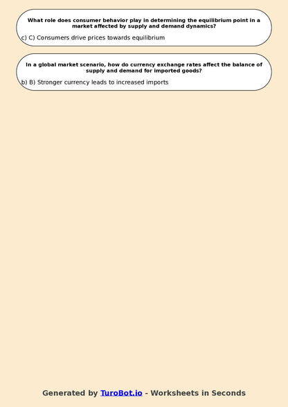 Year 9 Business Multiple Choice Worksheet – Supply and Demand