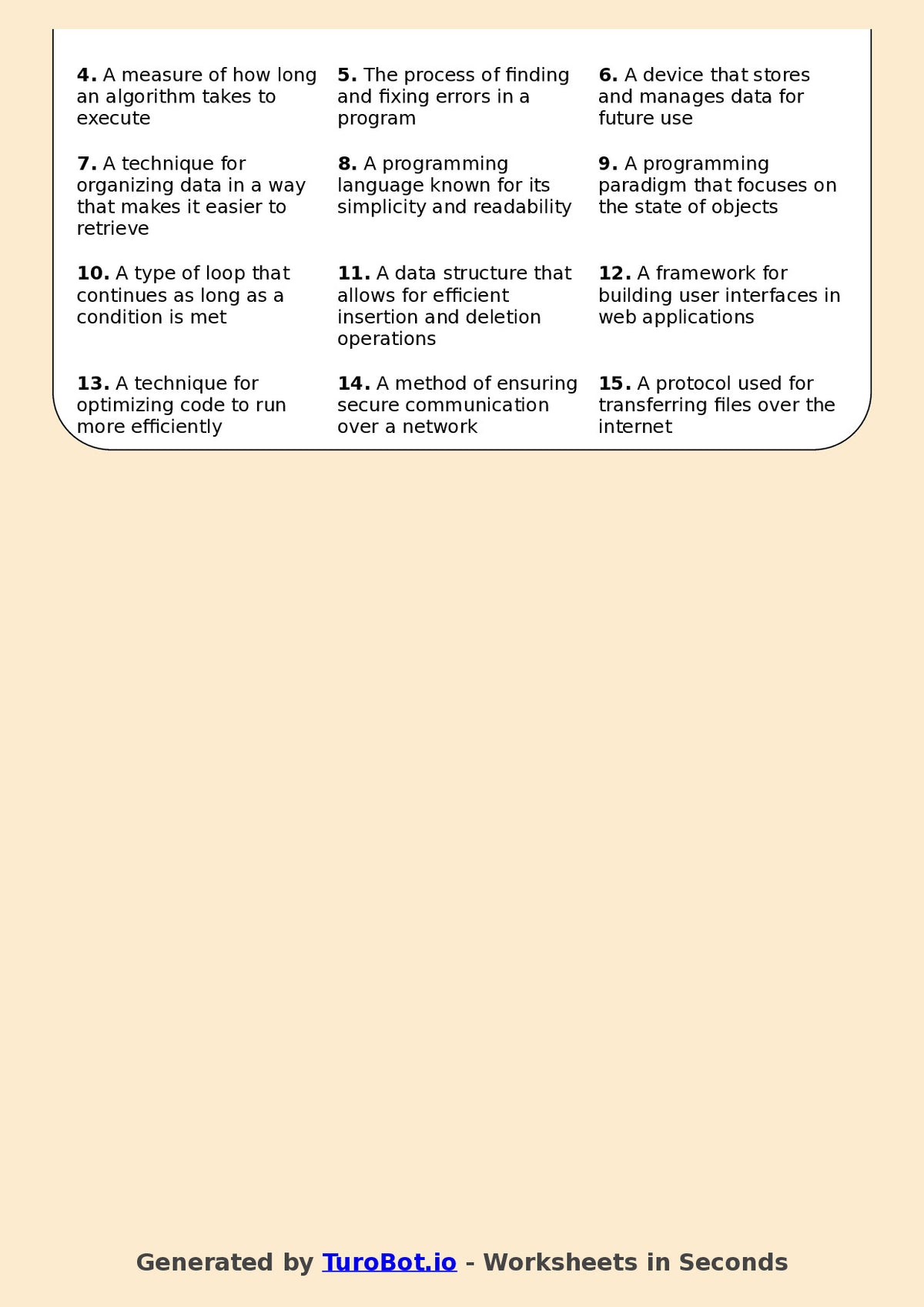 Computer Science and Information Technology - Year 11 - Crossword - Programming and Algorithms