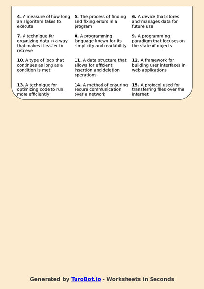 Computer Science and Information Technology - Year 11 - Crossword - Programming and Algorithms