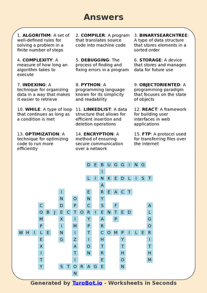 Computer Science and Information Technology - Year 11 - Crossword - Programming and Algorithms