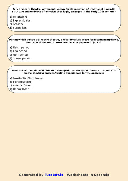 Year 10 Drama Multiple Choice Worksheet – Theatre History Overview