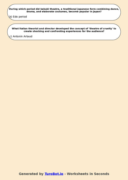 Year 10 Drama Multiple Choice Worksheet – Theatre History Overview