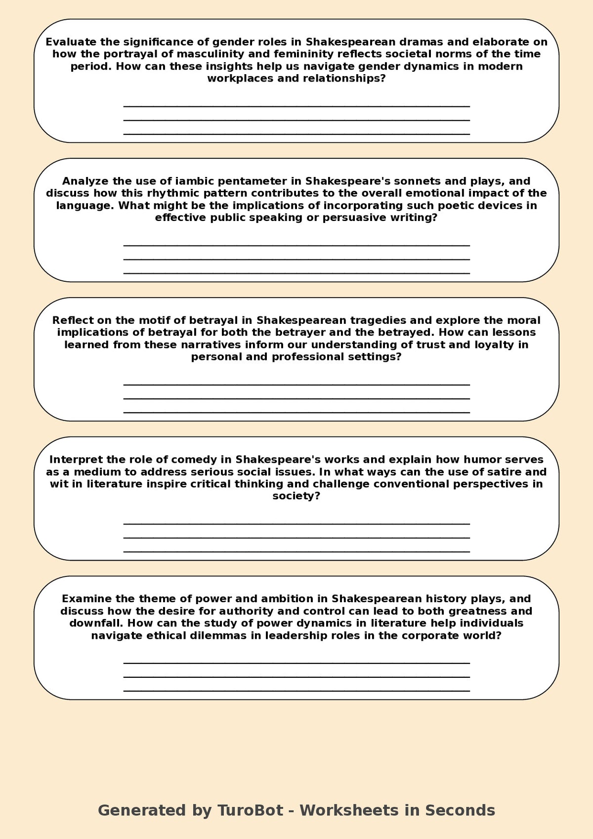 Drama - Year 11 Worksheet: Exploring Shakespeare's Themes