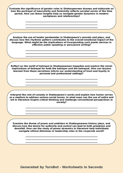 Drama - Year 11 Worksheet: Exploring Shakespeare's Themes