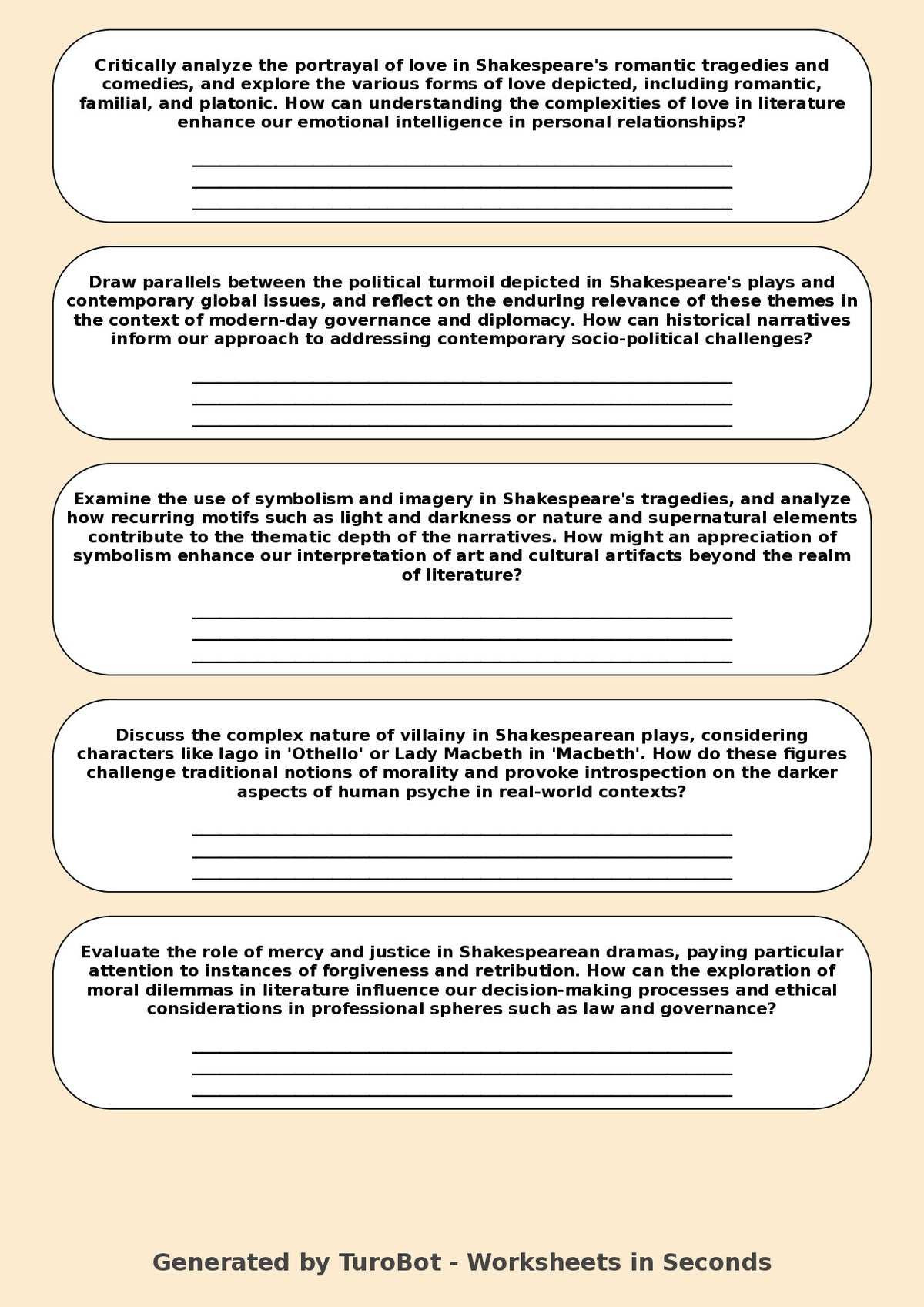 Drama - Year 11 Worksheet: Exploring Shakespeare's Themes