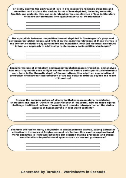 Drama - Year 11 Worksheet: Exploring Shakespeare's Themes