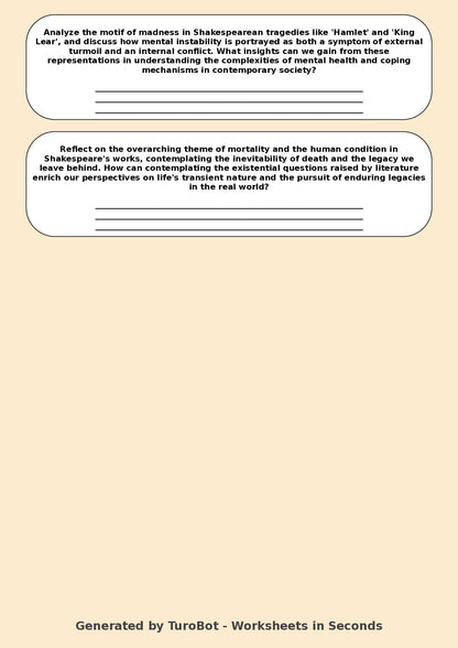 Drama - Year 11 Worksheet: Exploring Shakespeare's Themes