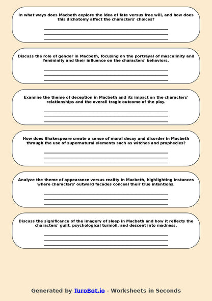 English - Year 10 Worksheet: Analysing Shakespeare’s Macbeth