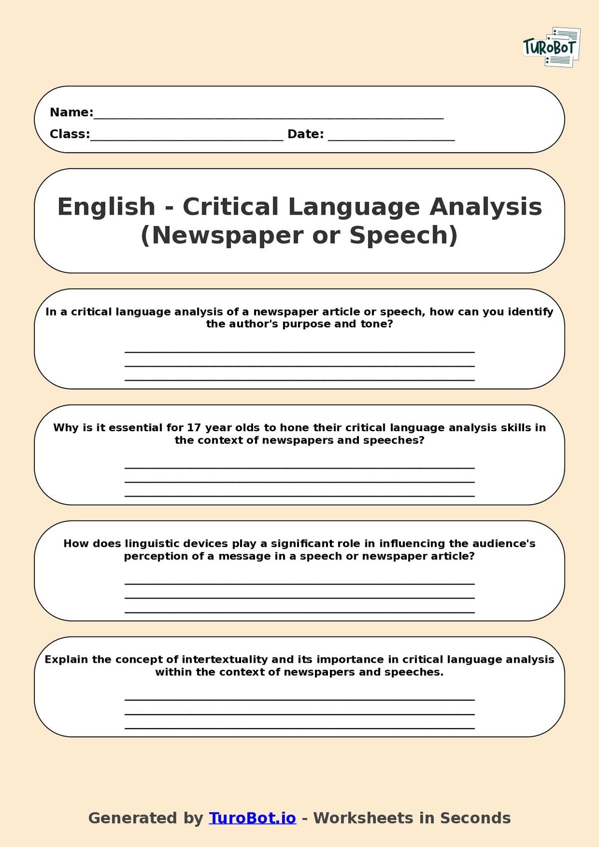 English - Year 12 - Critical Language Analysis