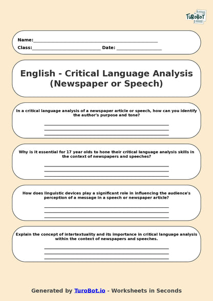 English - Year 12 - Critical Language Analysis