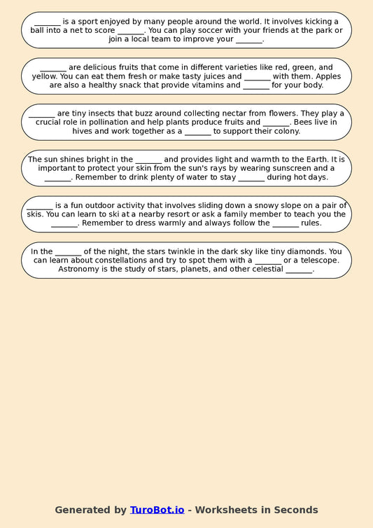 Year 2 English Fill in the Blanks Worksheet – Common Sight Words