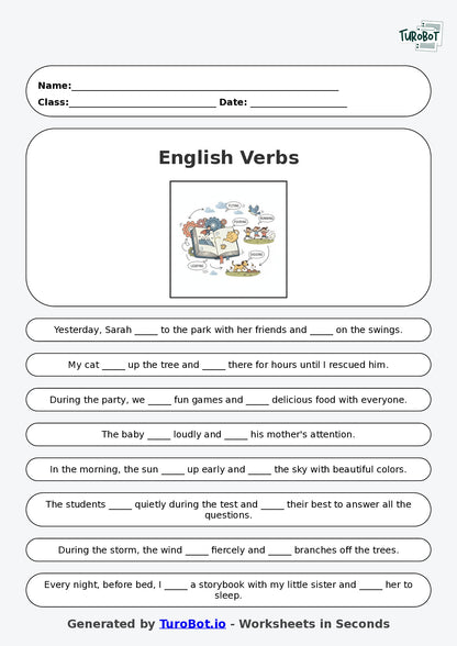 Year 3 English Fill in the Blanks Worksheet – Verbs in Sentences