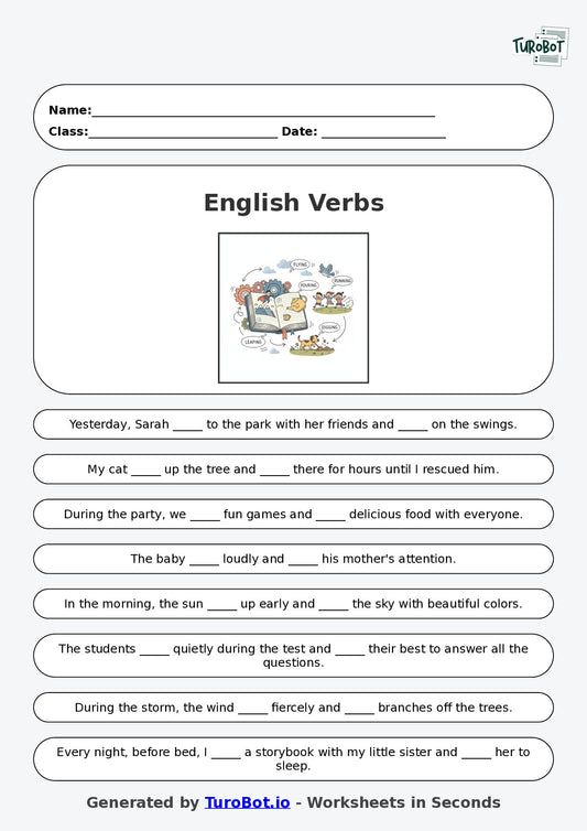 Year 3 English Fill in the Blanks Worksheet – Verbs in Sentences