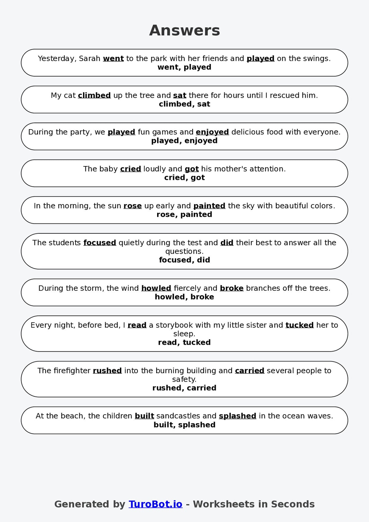 Year 3 English Fill in the Blanks Worksheet – Verbs in Sentences