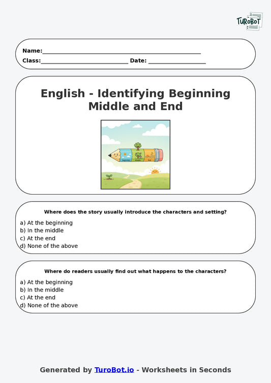 Year 3 English Multiple Choice Worksheet – Identifying Beginning Middle and End