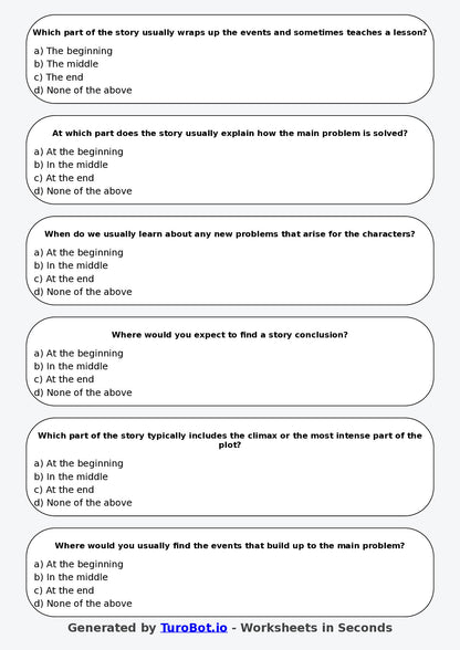 Year 3 English Multiple Choice Worksheet – Identifying Beginning Middle and End