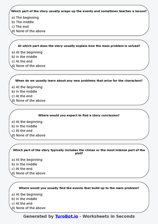 Year 3 English Multiple Choice Worksheet – Identifying Beginning Middle and End