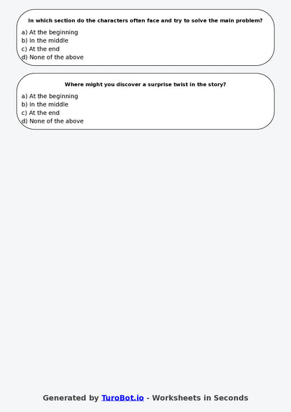 Year 3 English Multiple Choice Worksheet – Identifying Beginning Middle and End