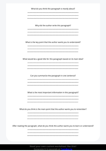 Free Worksheet - Year 3 English Identifying Main Idea in a Paragraph Short Answer Response