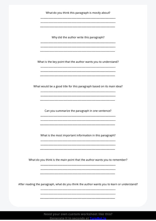 Free Worksheet - Year 3 English Identifying Main Idea in a Paragraph Short Answer Response