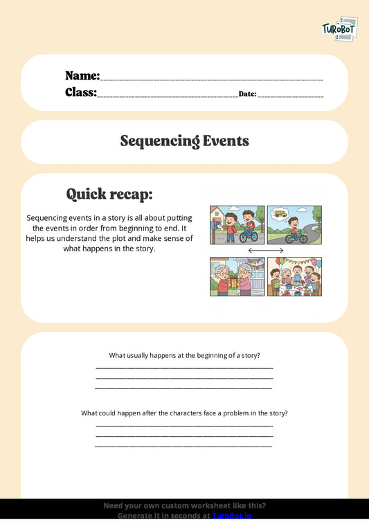 Free Worksheet - Year 3 English Sequencing Events in a Story Short Answer Response