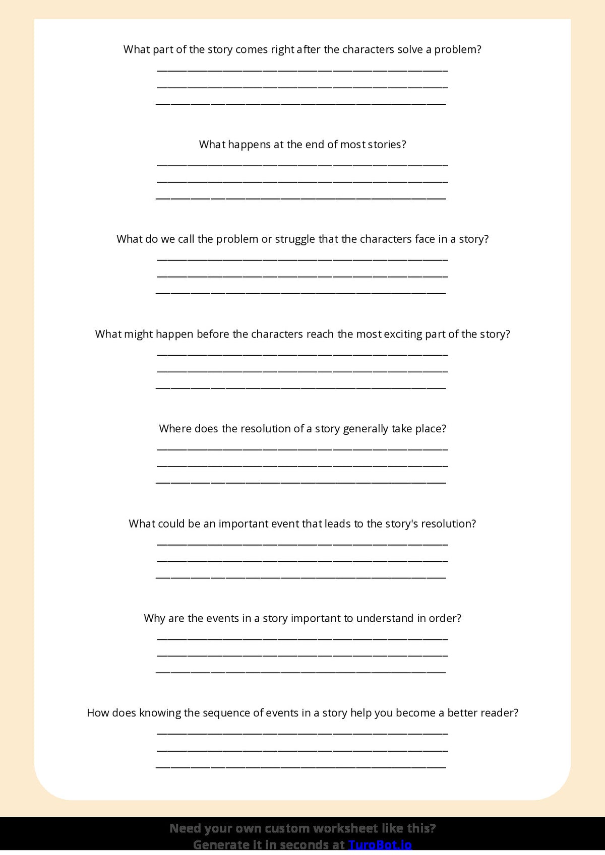 Free Worksheet - Year 3 English Sequencing Events in a Story Short Answer Response