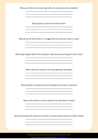 Free Worksheet - Year 3 English Sequencing Events in a Story Short Answer Response