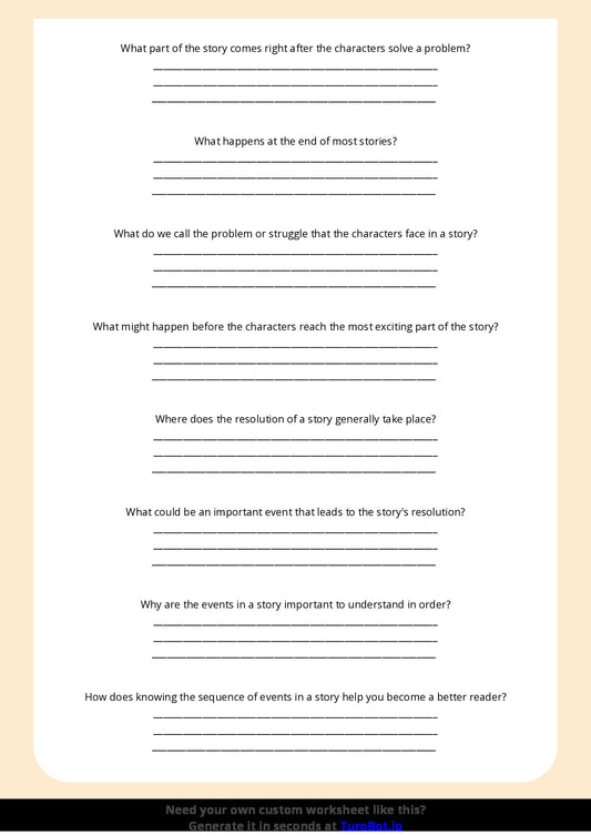 Free Worksheet - Year 3 English Sequencing Events in a Story Short Answer Response