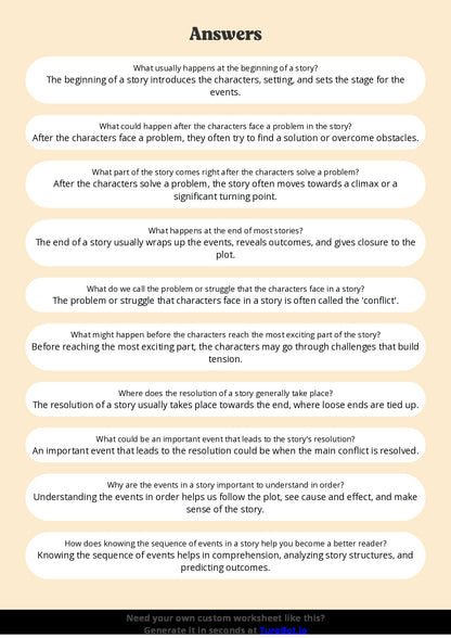 Free Worksheet - Year 3 English Sequencing Events in a Story Short Answer Response