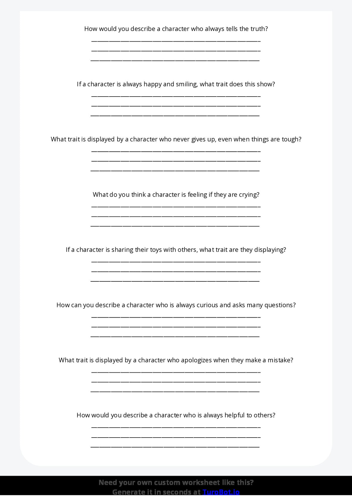 Free Worksheet - Year 3 English Understanding Characters and Feelings Short Answer Response