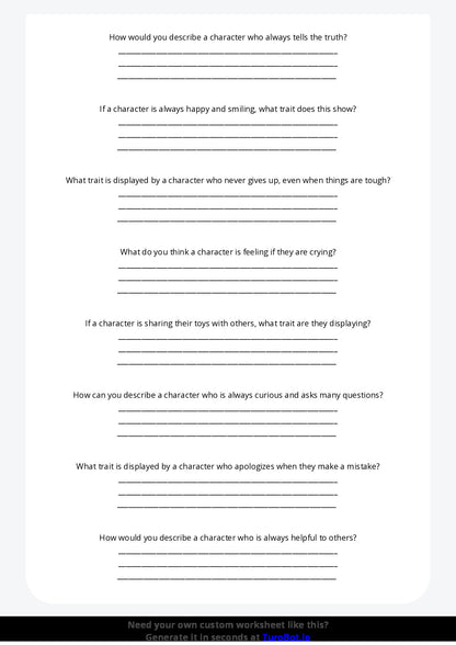 Free Worksheet - Year 3 English Understanding Characters and Feelings Short Answer Response