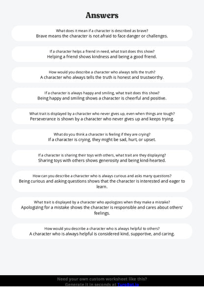 Free Worksheet - Year 3 English Understanding Characters and Feelings Short Answer Response