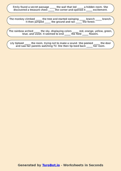 Year 4 English Fill in the Blanks Worksheet – Using Prepositions