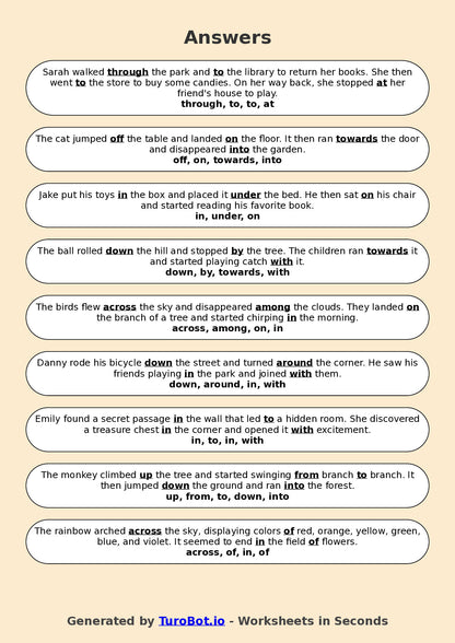Year 4 English Fill in the Blanks Worksheet – Using Prepositions