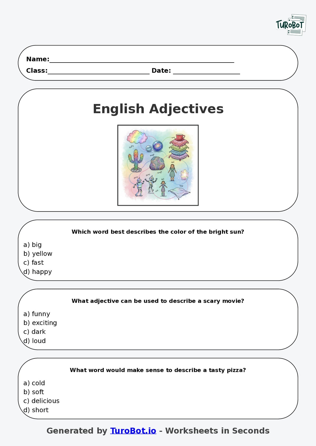 Year 4 English Multiple Choice Worksheet – Using Adjectives to Add Detail