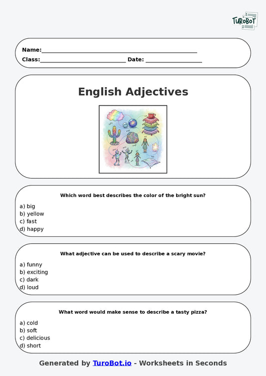 Year 4 English Multiple Choice Worksheet – Using Adjectives to Add Detail