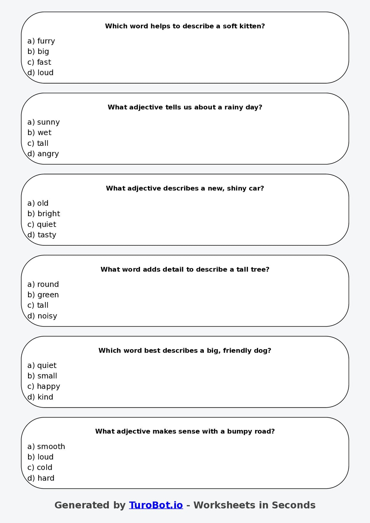 Year 4 English Multiple Choice Worksheet – Using Adjectives to Add Detail