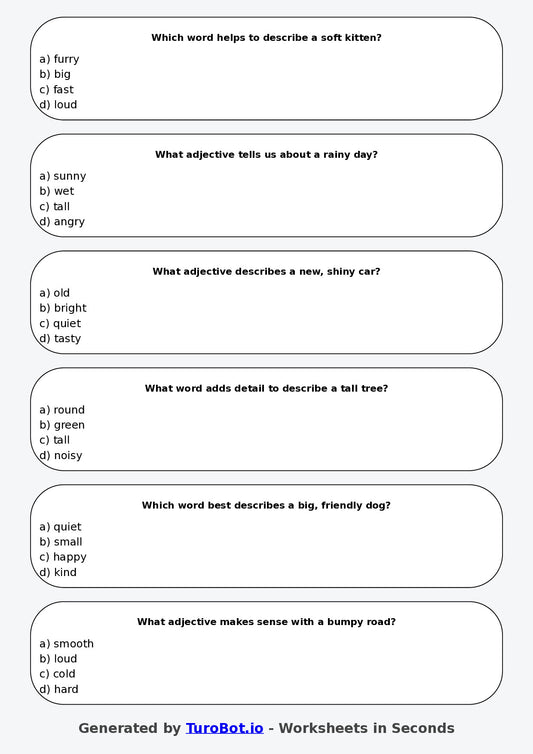 Year 4 English Multiple Choice Worksheet – Using Adjectives to Add Detail