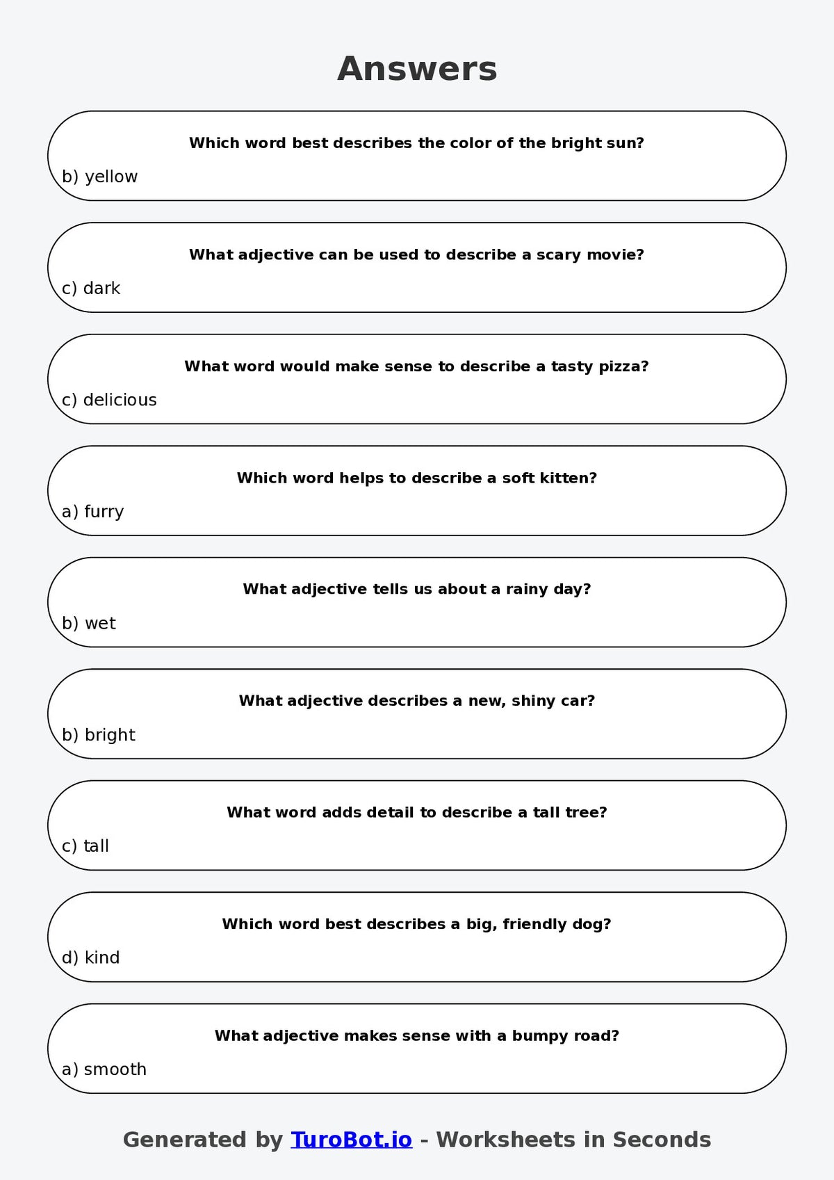 Year 4 English Multiple Choice Worksheet – Using Adjectives to Add Detail