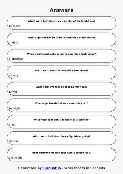 Year 4 English Multiple Choice Worksheet – Using Adjectives to Add Detail
