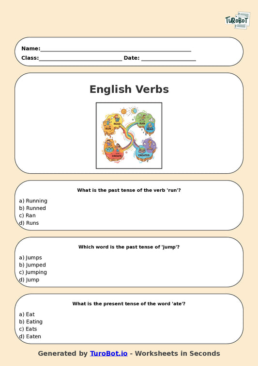 Year 4 English Multiple Choice Worksheet – Verbs in Present and Past Tense