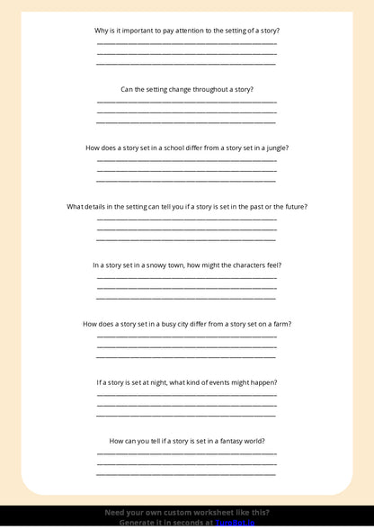 Free Worksheet - Year 4 English Identifying Setting and Its Impact Short Answer Response