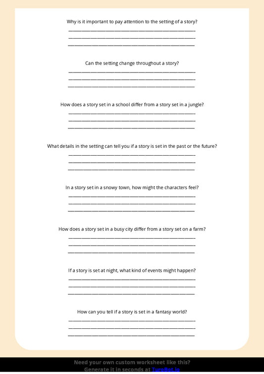Free Worksheet - Year 4 English Identifying Setting and Its Impact Short Answer Response