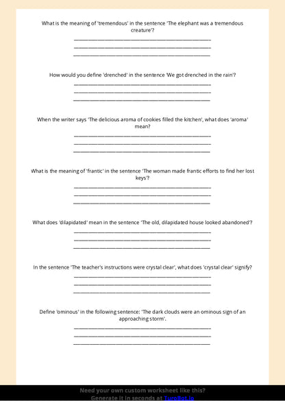 Free Worksheet - Year 4 English Using Context Clues for Vocabulary Short Answer Response