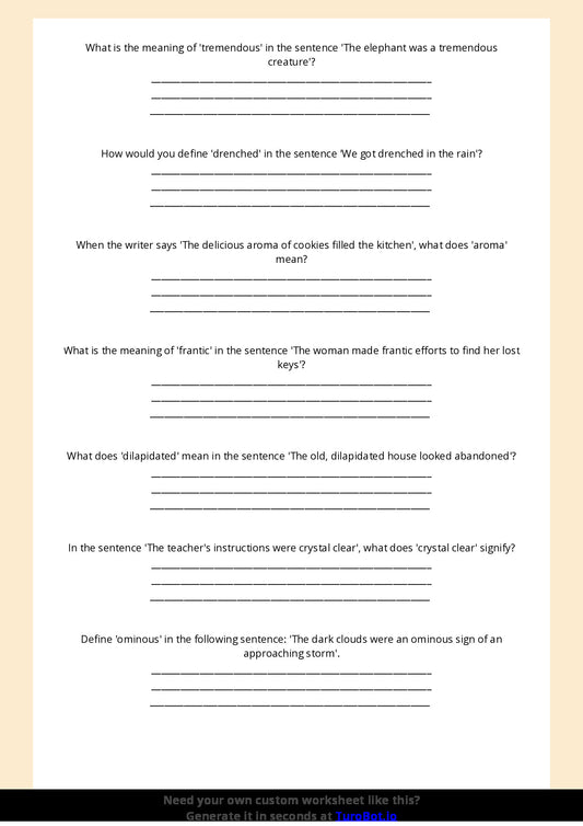 Free Worksheet - Year 4 English Using Context Clues for Vocabulary Short Answer Response