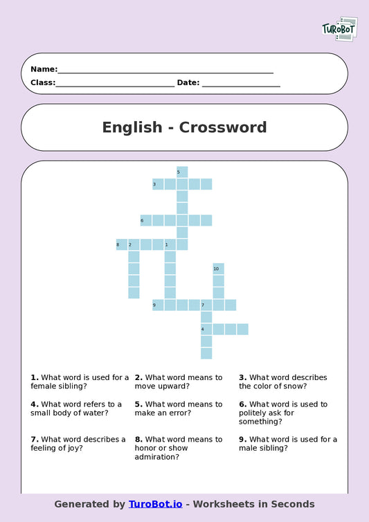 Year 5 English Crossword Worksheet – Common Homophones