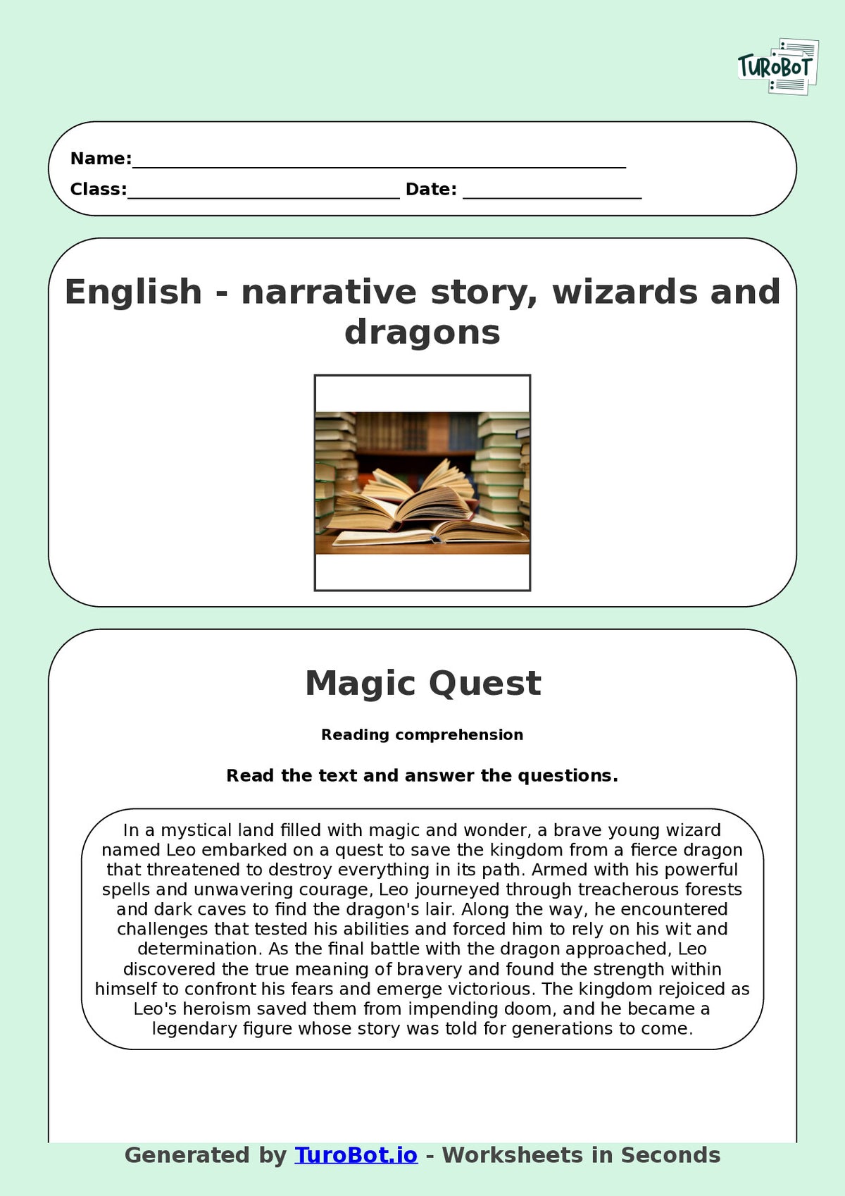 English - Year 5 - Magic Quest Comprehension