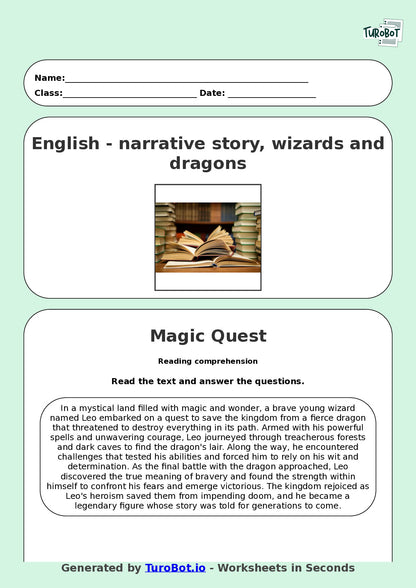 English - Year 5 - Magic Quest Comprehension