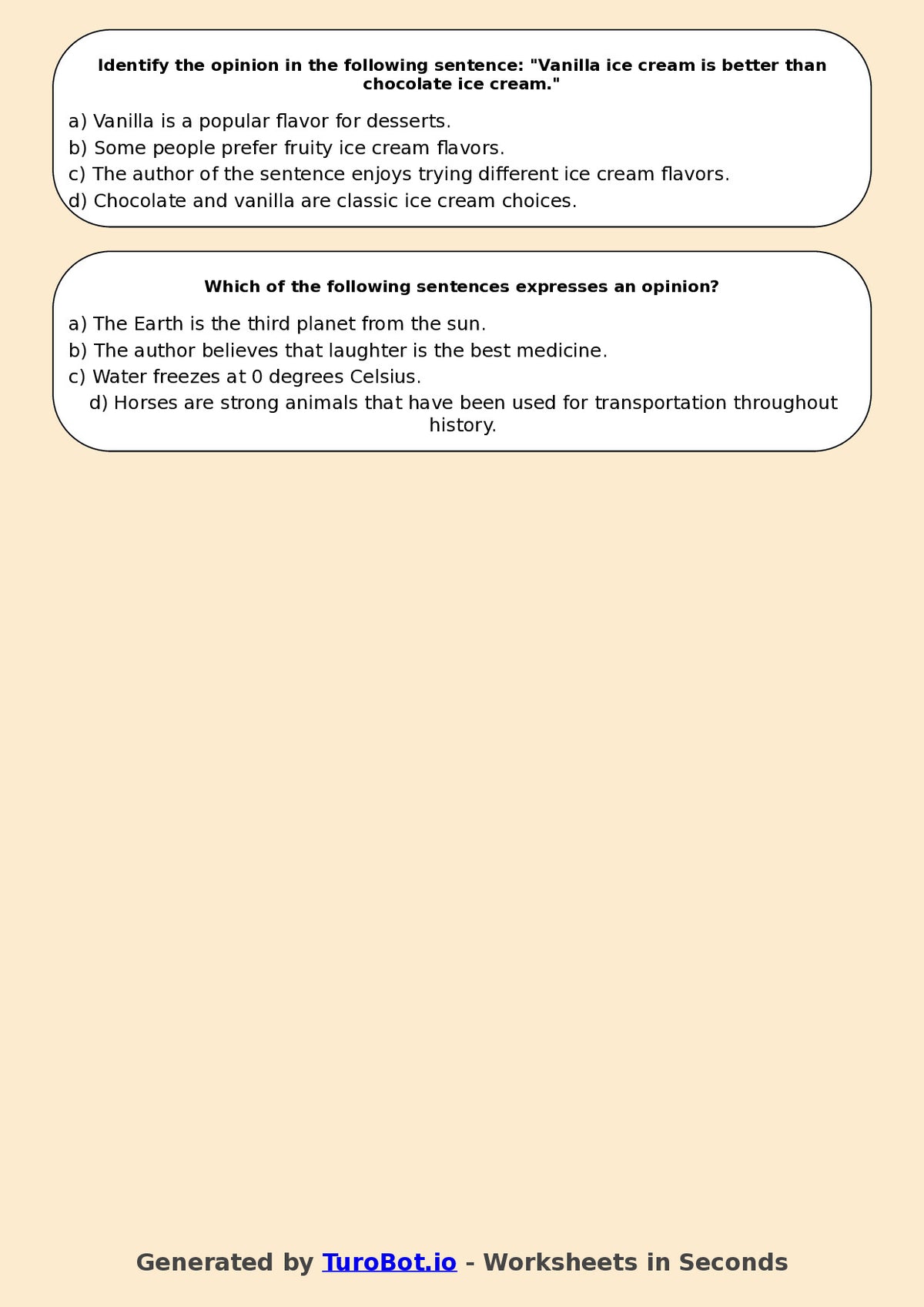 Year 5 English Multiple Choice Worksheet – Fact and Opinion in Texts